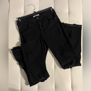 KDF - Black High Waisted Bootcut Jeans w/ Distressed Knee and Hem - Size 14